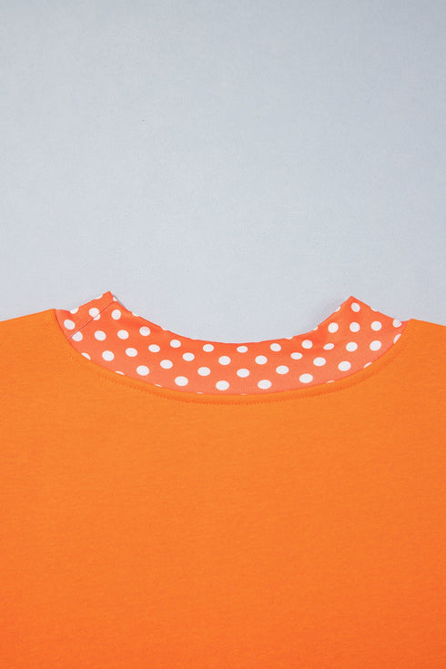 Polka Dot Patchwork Letter Applique Mock Neck Graphic Sweatshirt