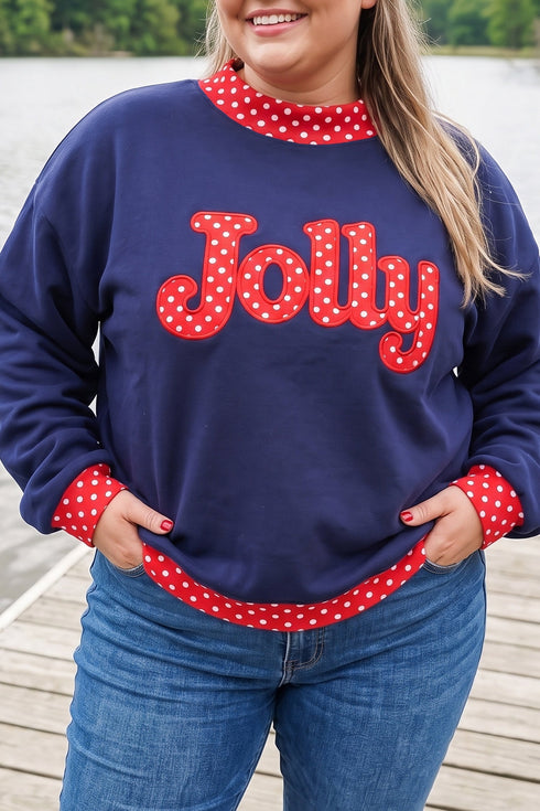 Polka Dot Patchwork Letter Applique Mock Neck Graphic Sweatshirt