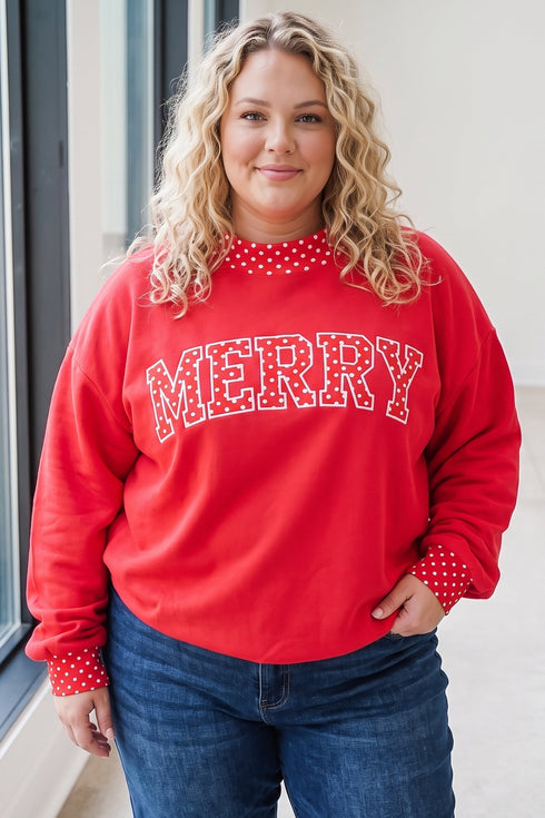 Polka Dot Patchwork Letter Applique Mock Neck Sweatshirt