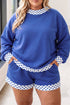 Polka Dot Patchwork Long Sleeve Cotton Two Piece Loungewear