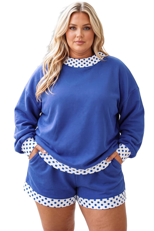 Polka Dot Patchwork Long Sleeve Cotton Two Piece Loungewear