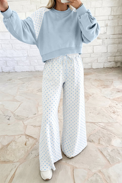 Polka Dot Patchwork Long Sleeve Pant Set