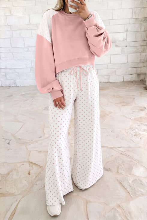Polka Dot Patchwork Long Sleeve Pant Set