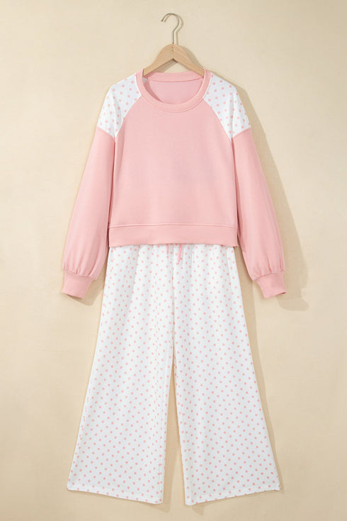 Polka Dot Patchwork Long Sleeve Pant Set