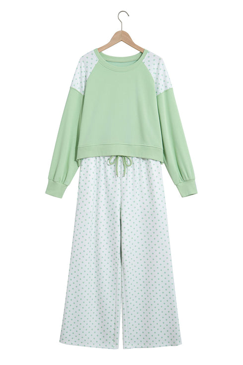 Polka Dot Patchwork Long Sleeve Two Piece Pant Set