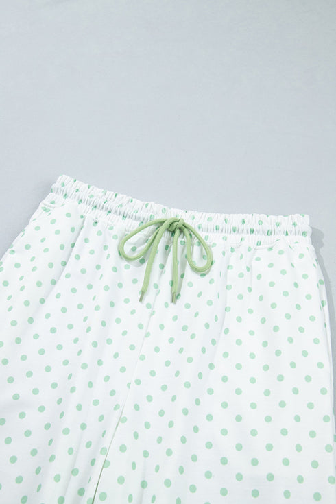 Polka Dot Patchwork Long Sleeve Two Piece Pant Set