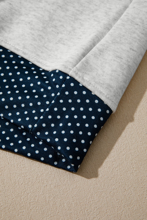 Polka Dot Patchwork Mock Neck Pullover Short Set