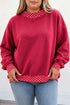 Polka Dot Patchwork Round Neck Relaxed Cotton Pullover Sweatshirt