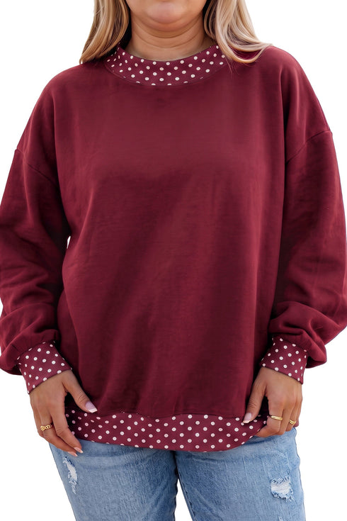 Polka Dot Patchwork Round Neck Retro Inspired Sweatshirt