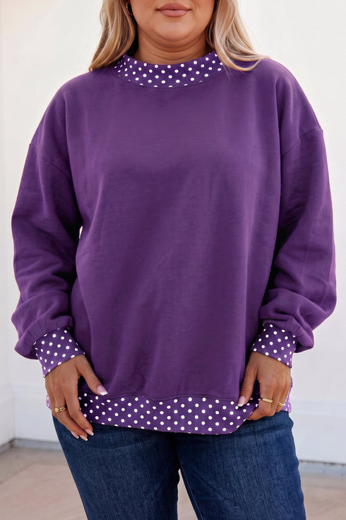 Polka Dot Patchwork Round Neck Retro Inspired Sweatshirt