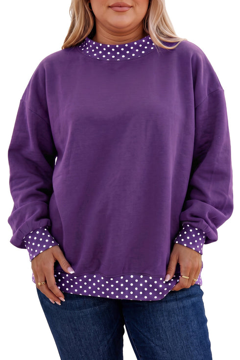 Polka Dot Patchwork Round Neck Retro Inspired Sweatshirt