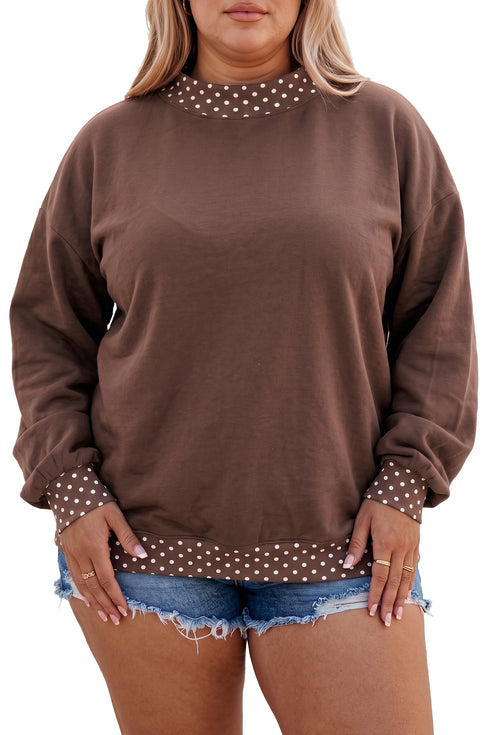 Polka Dot Patchwork Round Neck Retro Inspired Sweatshirt
