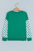 Polka Dot Patchwork Sleeve Crew Neck Loose Pullover Sweatshirt