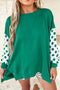 Polka Dot Patchwork Sleeve Crew Neck Loose Pullover Sweatshirt
