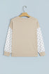 Polka Dot Patchwork Sleeve Crew Neck Loose Pullover Sweatshirt