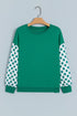 Polka Dot Patchwork Sleeve Crew Neck Loose Pullover Sweatshirt