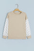 Polka Dot Patchwork Sleeve Crew Neck Loose Pullover Sweatshirt