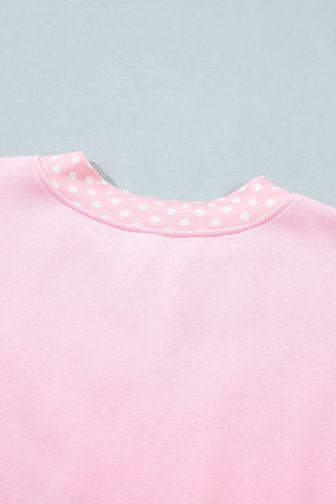 Polka Dot Patchwork Trim Mock Neck Oversized Sweatshirt