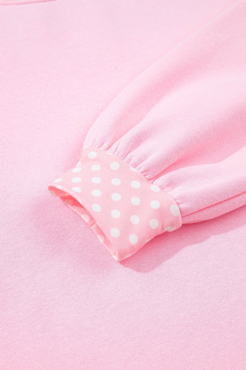 Polka Dot Patchwork Trim Mock Neck Oversized Sweatshirt