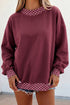 Polka Dot Patchwork Trim Mock Neck Oversized Sweatshirt
