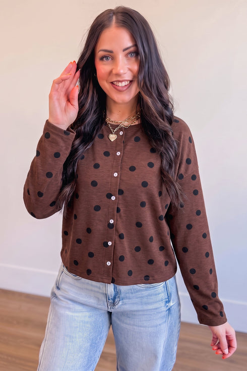 Polka Dot Pattern Button Front Long Sleeve Shirt