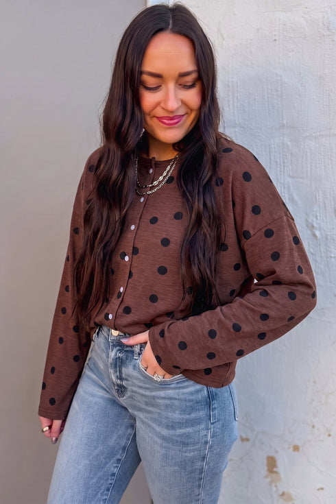 Polka Dot Pattern Button Front Long Sleeve Shirt