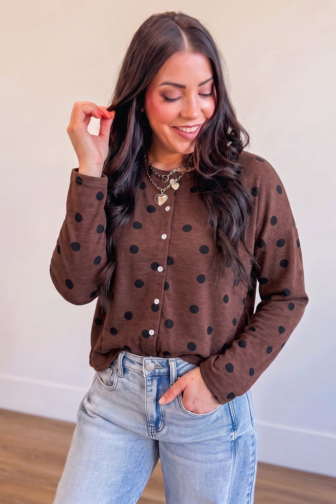 Polka Dot Pattern Button Front Long Sleeve Shirt