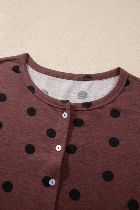 Polka Dot Pattern Button Front Long Sleeve Shirt