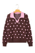 Polka Dot Pattern Collared Loose Pullover Sweater