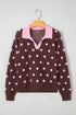 Polka Dot Pattern Collared Loose Pullover Sweater