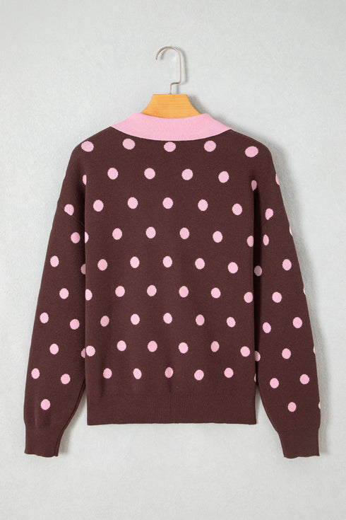 Polka Dot Pattern Collared Loose Pullover Sweater