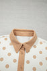 Polka Dot Polo Collar Drop Shoulder Pullover Short Set
