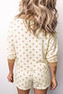 Polka Dot Polo Collar Drop Shoulder Pullover Short Set