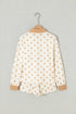 Polka Dot Polo Collar Drop Shoulder Pullover Short Set
