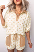 Polka Dot Polo Collar Drop Shoulder Pullover Short Set