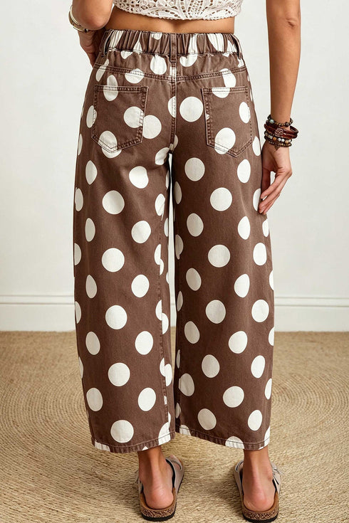 Polka Dot Print Ankle Length Cotton Barrel Denim Jeans
