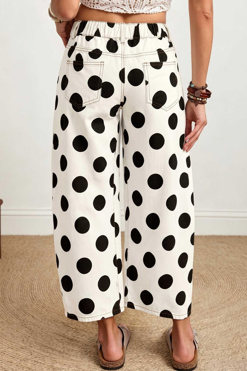 Polka Dot Print Ankle Length Cotton Barrel Denim Jeans