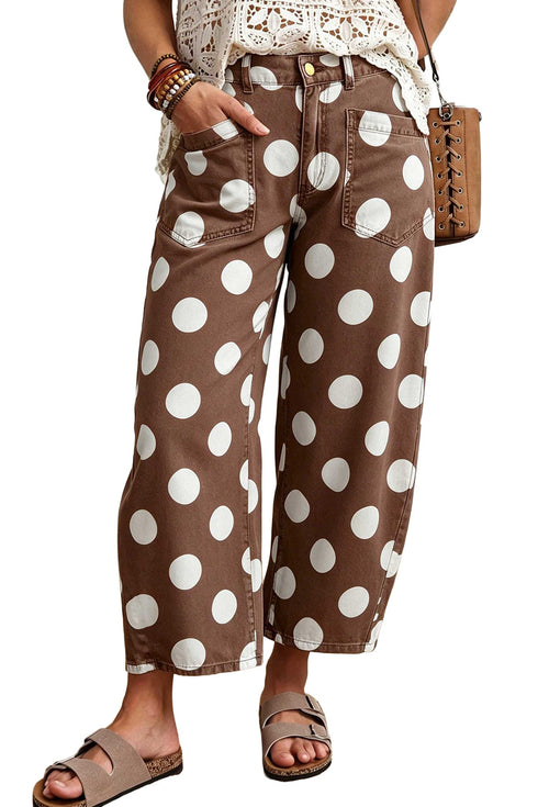 Polka Dot Print Ankle Length Cotton Barrel Denim Jeans