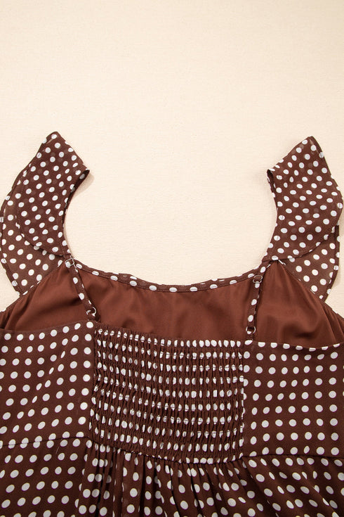 Polka Dot Print Backless Ruffled Tiered Maxi Dress
