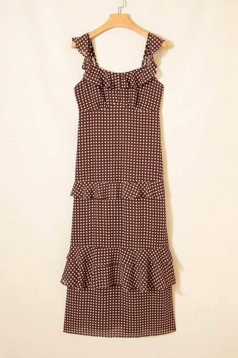 Polka Dot Print Backless Ruffled Tiered Maxi Dress