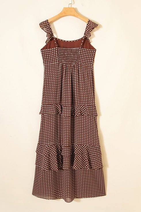 Polka Dot Print Backless Ruffled Tiered Maxi Dress