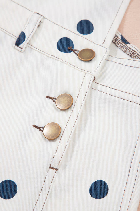 Polka Dot Print Bib Pocket Denim Barrel Overalls Jumpsuit