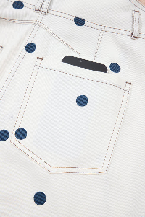 Polka Dot Print Bib Pocket Denim Barrel Overalls Jumpsuit