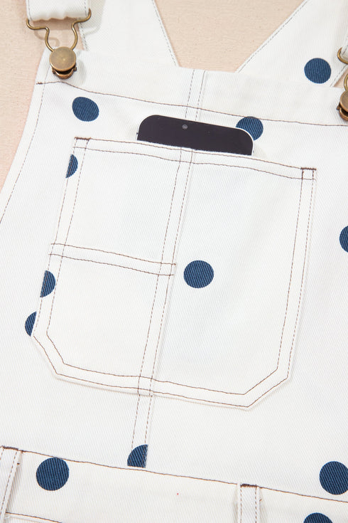 Polka Dot Print Bib Pocket Denim Barrel Overalls Jumpsuit