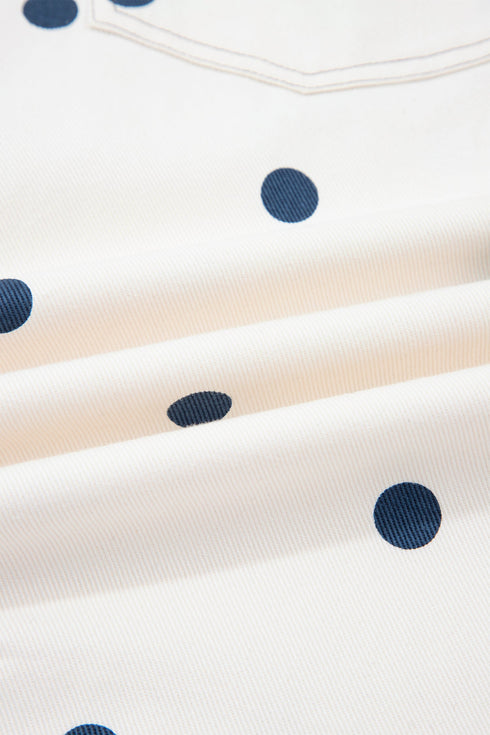 Polka Dot Print Bib Pocket Denim Barrel Overalls Jumpsuit