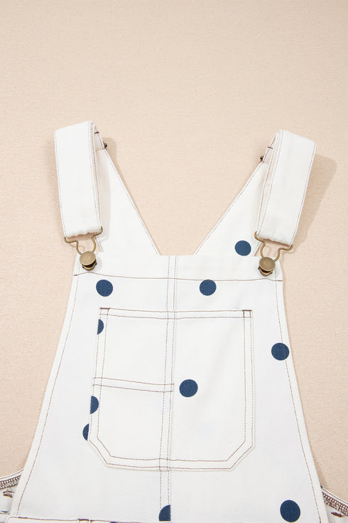 Polka Dot Print Bib Pocket Denim Barrel Overalls Jumpsuit