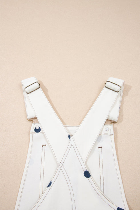 Polka Dot Print Bib Pocket Denim Barrel Overalls Jumpsuit