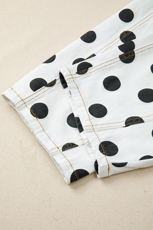 Polka Dot Print Bow Detail Pocketed Denim Jeans