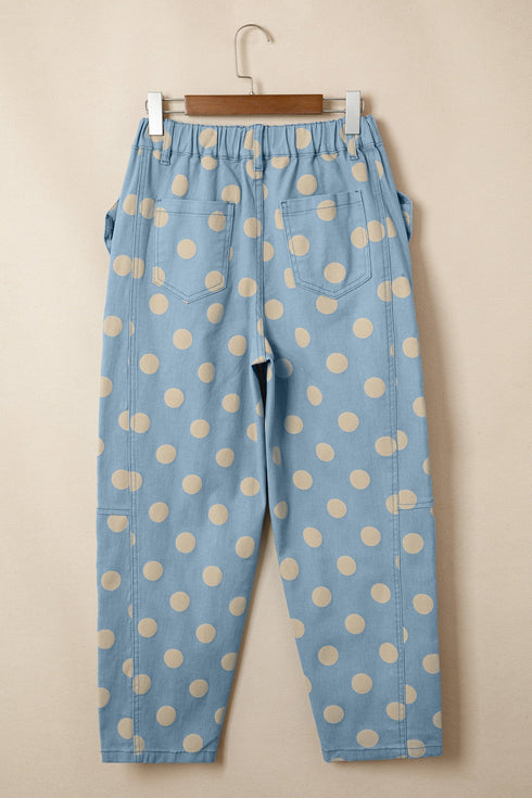 Polka Dot Print Bow Detail Pocketed Denim Jeans