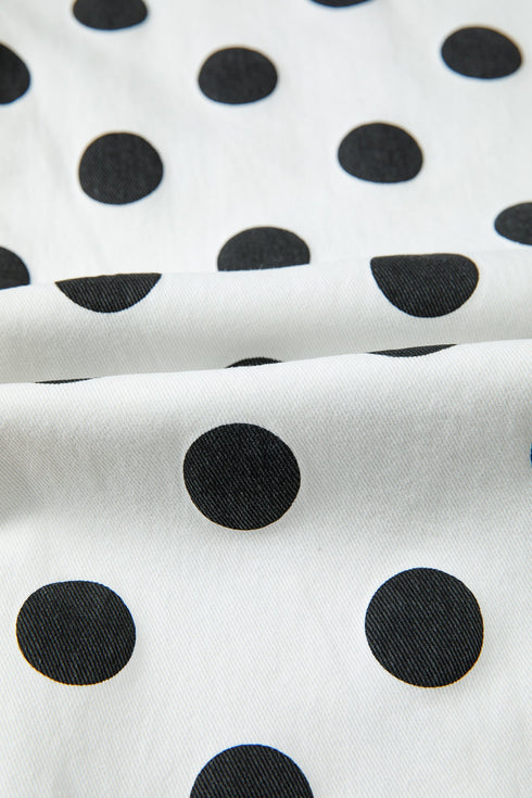 Polka Dot Print Bow Detail Pocketed Denim Jeans